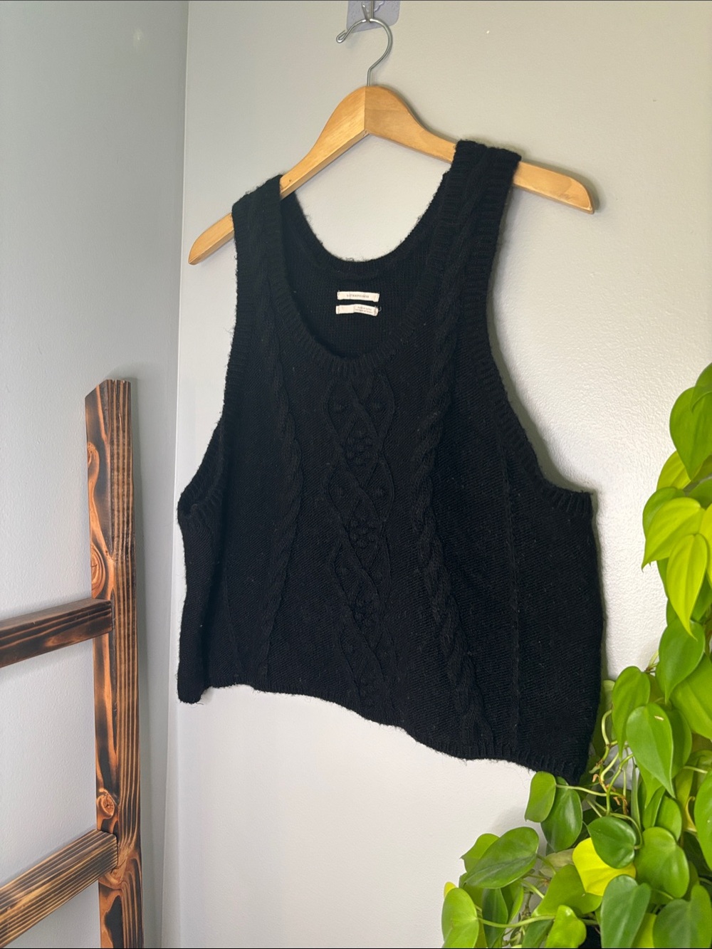 Anthropologie Black Cable-Knit Tank